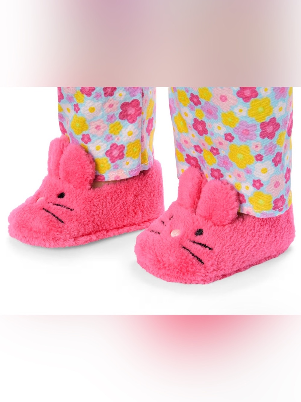 American Girl Isabel 1999’s Floral Dream Pajama Slippers- Pink Bunny Slippers